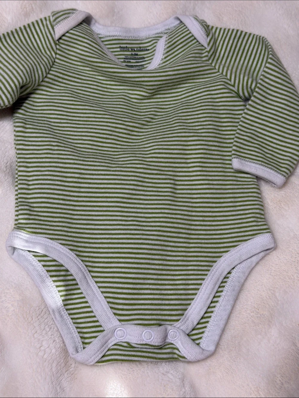 Little Wonders Green & White Striped Long-Sleeve Onesie with Carter’s Tan Pants